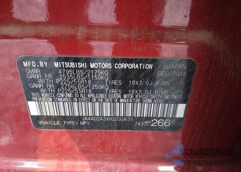 2017 Mitsubishi Outlander Es z USA, uszkodzony, nr VIN JA4AD2A3XHZ022635